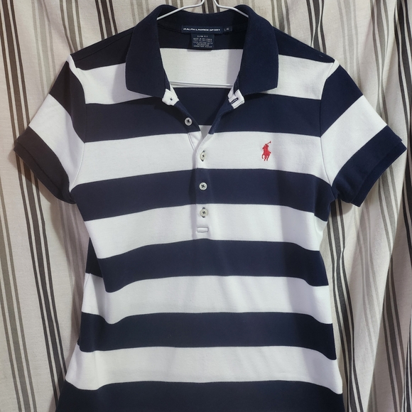Ralph Lauren Tops - Ralph Lauren Navy and White Striped Polo, size LRG